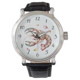 Blommigt Folk Art Lobster Illustration Armbandsur