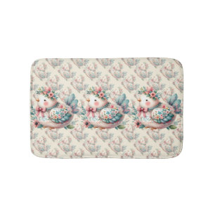Blommigt Folk Bird med Pastel Boho Charm Badrumsmatta