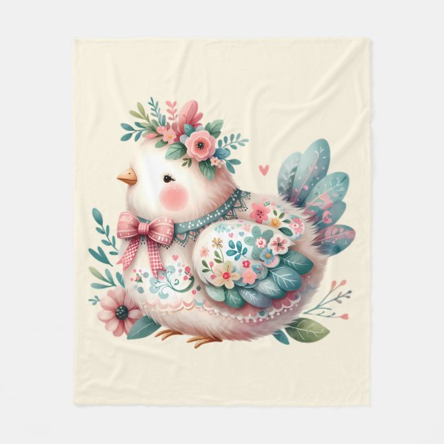 Blommigt Folk Bird med Pastel Boho Charm Fleecefilt (Framsidan)