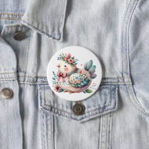 Blommigt Folk Bird med Pastel Boho Charm Knapp
