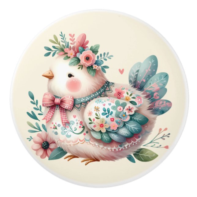 Blommigt Folk Bird med Pastel Boho Charm Knopp (Framsidan)