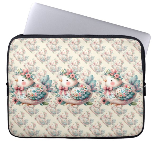 Blommigt Folk Bird med Pastel Boho Charm Laptop Fodral (Framsidan)