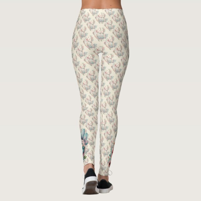 Blommigt Folk Bird med Pastel Boho Charm Leggings (Baksida)