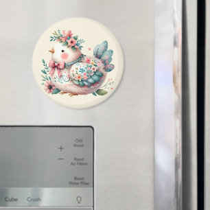 Blommigt Folk Bird med Pastel Boho Charm Magnet