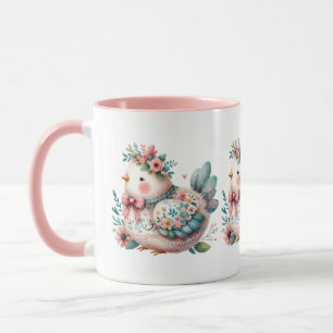 Blommigt Folk Bird med Pastel Boho Charm Mugg