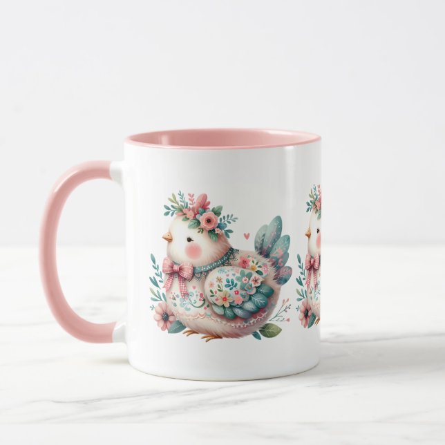 Blommigt Folk Bird med Pastel Boho Charm Mugg (Vänster)
