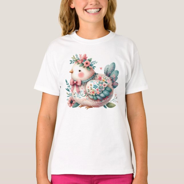 Blommigt Folk Bird med Pastel Boho Charm T Shirt (Framsida)
