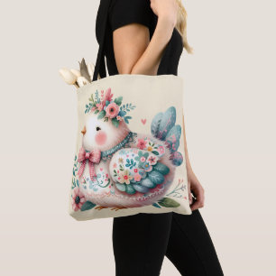Blommigt Folk Bird med Pastel Boho Charm Tygkasse