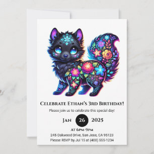 Blommigt Folk Fantasy Varg Birthday Inbjudningar