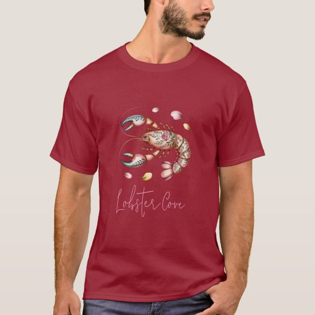 Blommigt Folk Lobster Art Illustration T Shirt (Framsida)