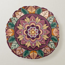 Blommigt Folk Mandala Rund Kudde