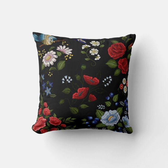 Blommigt folk mode Embroidery Kudde (Framsida)