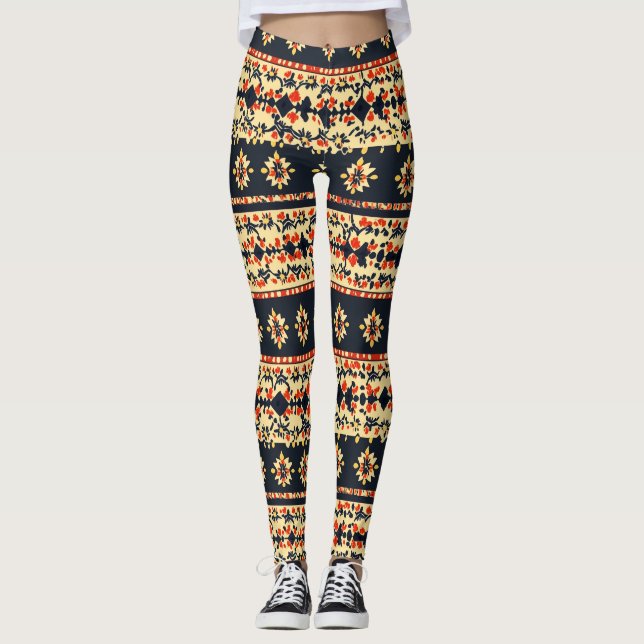 Blommigt Folk Mönster Leggings (Framsida)
