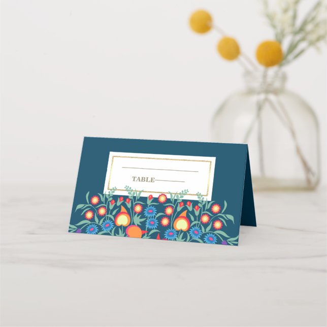 Blommigt FolkArt Design Bord-platskort Placeringskort (Framsida)