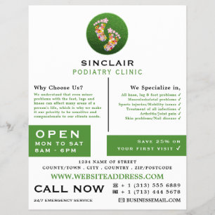 Blommigt Footprint, Podiatry Clinic, Podiatrist Reklamblad