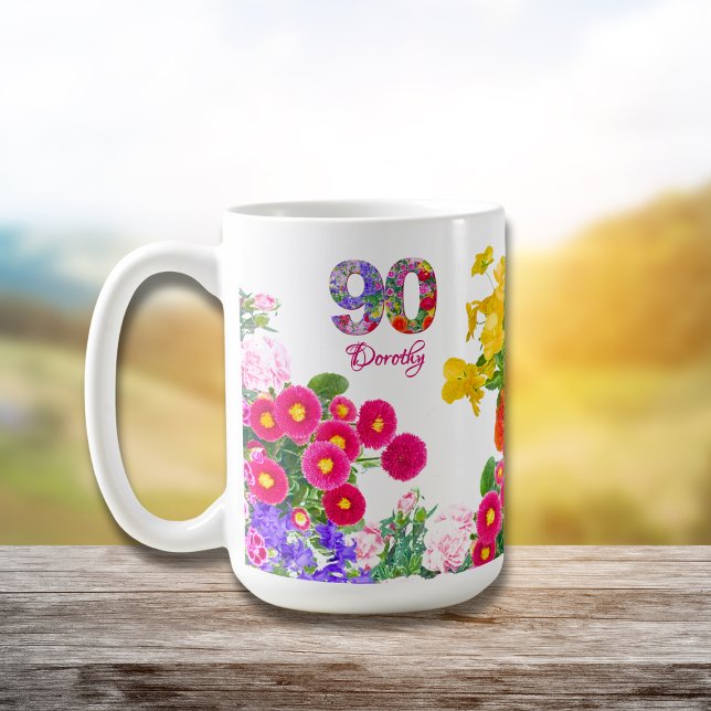 Blommigt för 90:e Födelsedagsfest Blommor, moderna Kaffemugg (Skapare uppladdad)