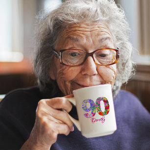 Blommigt för 90:e Födelsedagsfest Blommor, moderna Kaffemugg