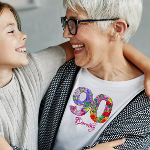 Blommigt för 90:e Födelsedagsfest Blommor, moderna T Shirt