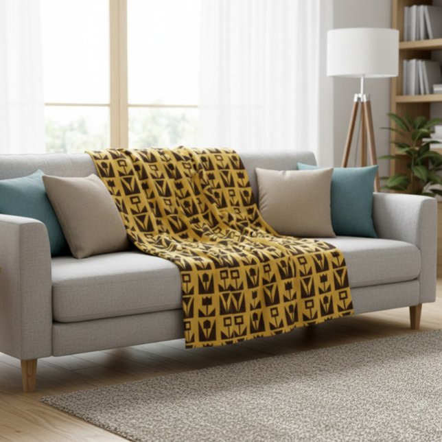 Blommigt för abstrakt av geometrisk Gult Fleecefilt (Skapare uppladdad)