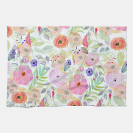 Blommigt för abstrakt av söt vattenfärgsfärg för h kökshandduk