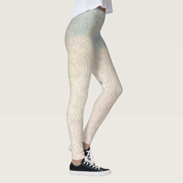 Blommigt för abstrakt på blå och vit övertoning leggings (Höger)