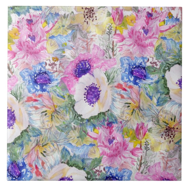 Blommigt för abstrakt - skiss av vattenfärgsfärg kakelplatta (Framsidan)