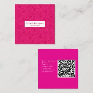 Blommigt för Affärskortet shock rosa QR-kodruta Fyrkantigt Visitkort