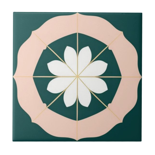 Blommigt för akkva-grönt, vit och rosa kakelplatta (Framsidan)