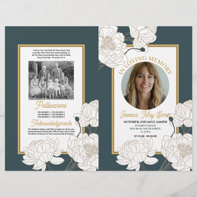 Blommigt för allmän serviceorder Mörk grönt Reklamblad (Framsidan)