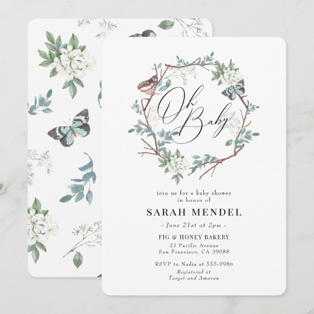 Blommigt för andningsbebis inbjudningar (Fram/baksida)