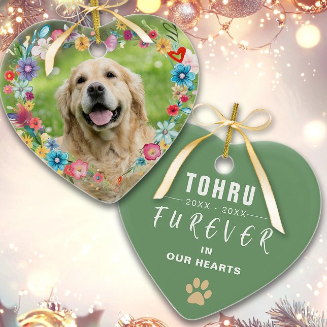 Blommigt för anpassningsbar Fotouppsättning Hjärtf Julgransprydnad Keramik (Skapare uppladdad)