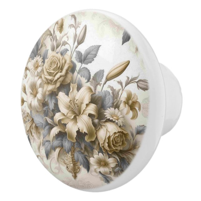 Blommigt för antik Gult av gångjärn Knopp (Höger)