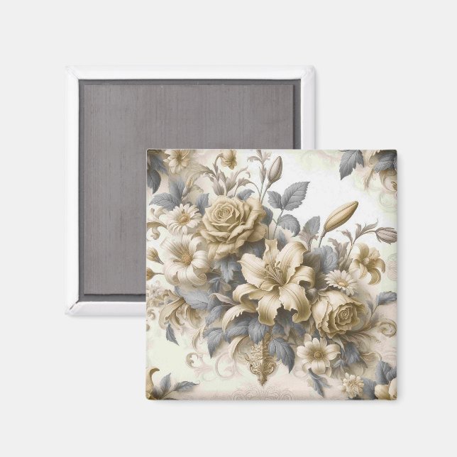 Blommigt för antik Gult av gångjärn Magnet (Front/Back)