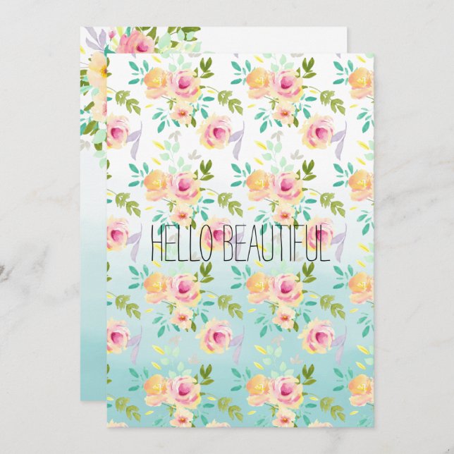 Blommigt för Aqua Ombre Rosa Gult  (Fram/baksida)