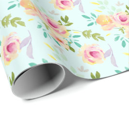 Blommigt för Aqua Ombre Rosa Gult Presentpapper