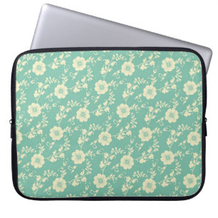 Blommigt för Aqua Pastel Blue-Vintage Skriv ut Mön Laptop Sleeve