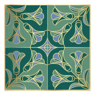 Blommigt för Art Deco-panelen. Grönt, blått och Fototryck