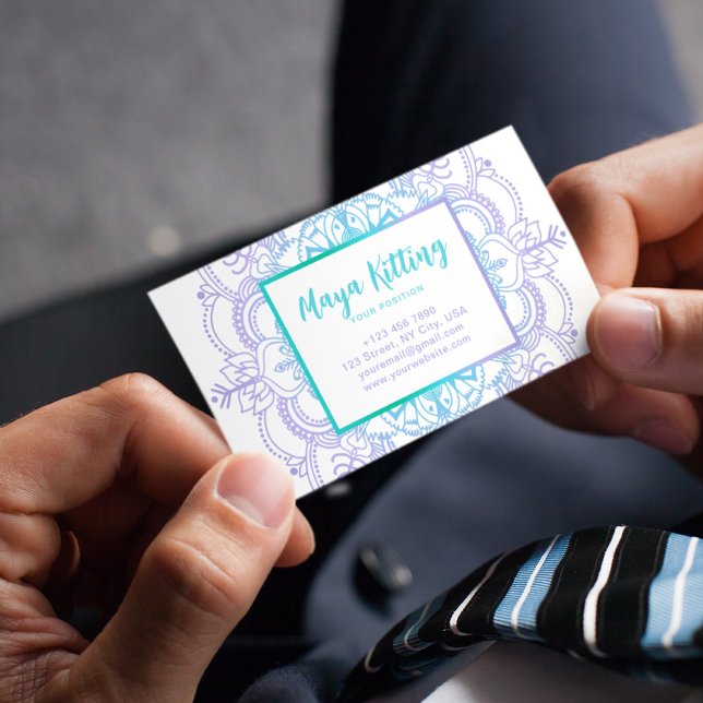 Blommigt för  av blå vattenfärg på Mandala Elegant Visitkort (Skapare uppladdad)