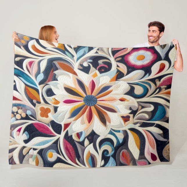 Blommigt för  av blått Abstrakt med citattecken Fleecefilt (På plats)