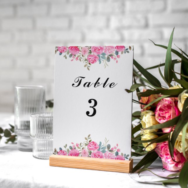 Blommigt för  av vattenfärg för Rosa Bordsnummer (Skapare uppladdad)