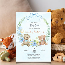Blommigt för babydusch för nalle av twillingar