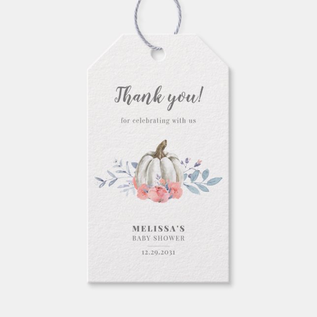 Blommigt för babyvisningsprogrammet Pumpkin Waterc Presentetikett (Framsidan)