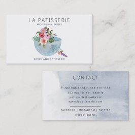Blommigt för bakverk i modern blå vattenfärg visitkort