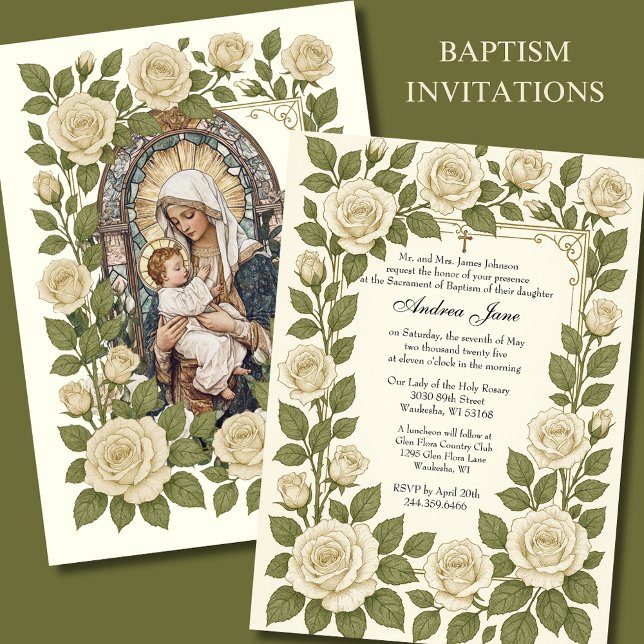 Blommigt för baptism Jesus välsignad Mor Ro Inbjudningar (Skapare uppladdad)