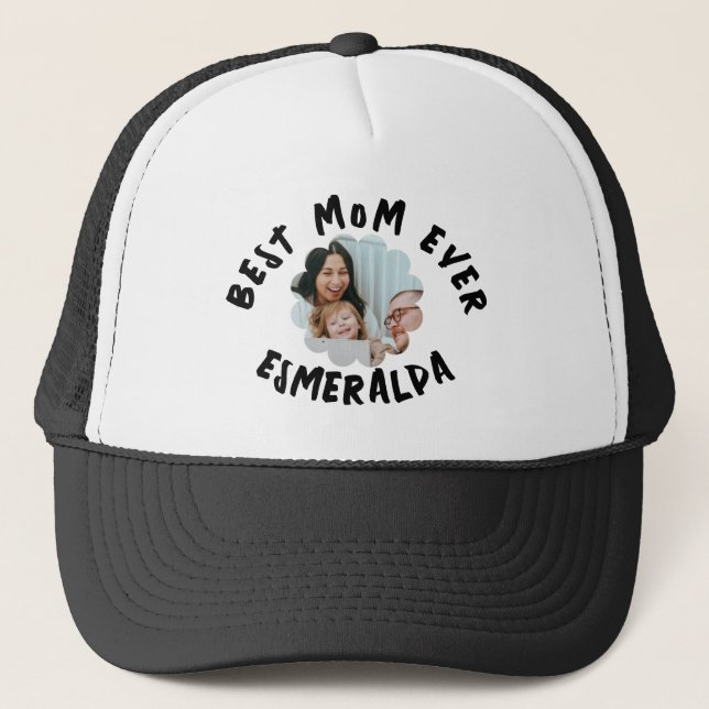 Blommigt för bästa mamma någonsin-fotomonogramtypo keps (Framsida)