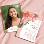 Blommigt för bat mitzvah Rosa Guld Elegant  Foto Inbjudningar<br><div class="desc">En personlig inbjudan till Bat mitzvah Blommigt. Stora botaniska blommigtar av rosa. Informationen ändras enkelt till din egen anpassningsbar,  så att bilden kan ändras för ditt eget foto.</div>