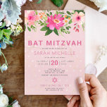 Blommigt för bat mitzvah Rosa - vattenfärg Modern  Inbjudningar<br><div class="desc">Var stolt, gladd och visa den här milstolpen till din favoritBat mitzvah med den här sofistikerade inbjudan till personligen! En chic, bedövning, rosa och persikofärgad blommigt med dammig ro, modern sans serif-typ täcker över en mjuk rosa- och konetti-punkt-bakgrund. Anpassa anpassningsbarna med information om namn, datum och plats för Bat mitzvah....</div>