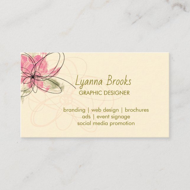 Blommigt för Beige Elegant - grafisk designer Visitkort (Framsida)