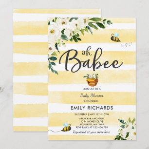 Blommigt för Björnskabinbjudan till Bee Baby Showe Inbjudningar
