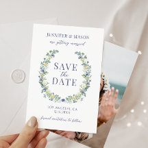 Blommigt för blå gult Spara fotoinbjudan för datum